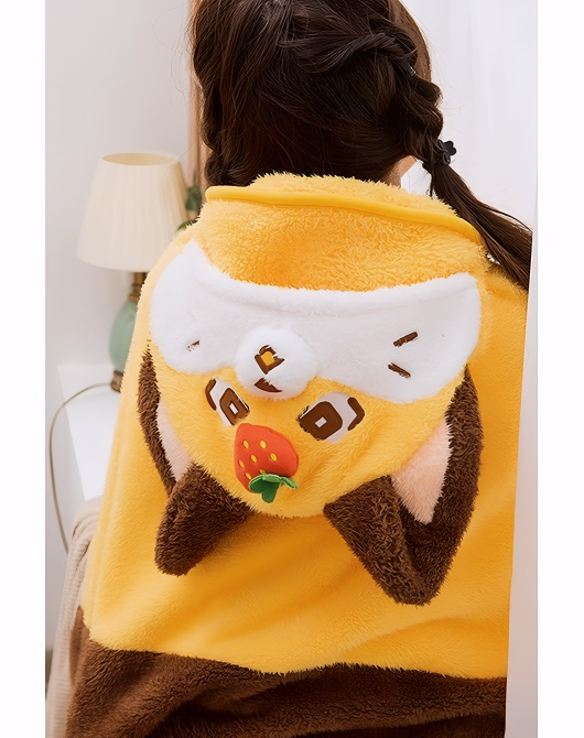 Strawberry Daifuku Character Hooded Cape – Fleece Cloak with Fox Ears
