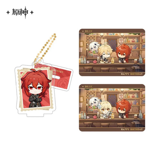 Genshin Impact Diluc Happy Birthday Acrylic Stand & Illustration Card Set Official miHoYo